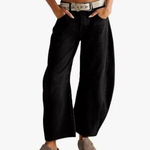 Barrel Jeans Women,Mid Rise Barrel Jeans for Women Wide Leg Loose